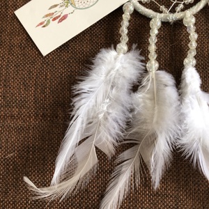 Mini attrape-rêve en forme de tissage fait à la main, décoration murale, imitation plumes blanches, haute qualité, vente en gros - Product Image 5
