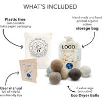 Bolas de secador de lana con logotipo personalizado Orgánico Premium Reutilizable Libre de crueldad Hecho a mano Comercio justo Sin pelusa Suavizante de tela Color