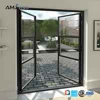 Puerta de Entrada Exterior para Proyecto de Villa, Puerta Francesa de Aluminio con Doble Vidrio Templado, Abatible hacia Afuera