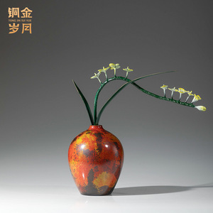 Jarrón de cobre con diseño de orquídeas coloridas, hecho a mano, estilo zen asiático, decoración de mesa para sala de estar, regalo de inauguración de casa - Product Image 3