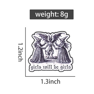 Brosche 'Girls Will Be Girls' Emaille-Anstecknadeln Lustige Feministische Hexen- & Satan-Broschen Taschen-Revers-Abzeichen Punk Goth Schmuck Geschenk für Freunde - Product Image 6