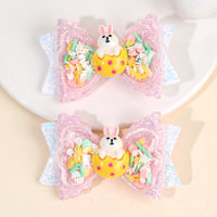 Paire de pinces à cheveux en alliage enveloppées de nœuds en coton à volants motif animaux joyeux, décorations charmantes et jolies pour bébés, enfants d'âge préscolaire et jeunes