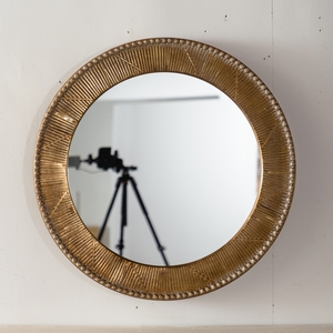 Gold Textured Round Wall <b>Mirror</b> 31.3 Inch Iron Frame MDF Back Boho Accent <b>Mirror</b> For Living Room Bedroom - Product Image 4