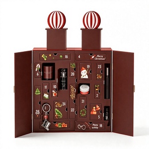 Custom Luxury Burgundy Advent <b>Calendar</b> Box 24 Days Double Door 3D Decor Empty OEM Beauty Fragrance Christmas Wholesale supplier - Product Image 1