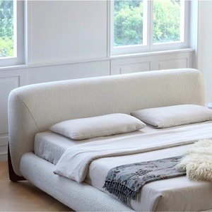 เตียงหุ้มเบาะผ้าสไตล์มินิมอลอิตาลีพร้อมหัวเตียงโค้ง Wabi สไตล์ lambskin นุ่มเตียงคู่สำหรับห้องนอนใหญ่ - Product Image 5