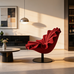 Poltrona Moderna a Forma di Petalo in Stile Nordico, Seduta Girevole in Tessuto per Arredamento Soggiorno - Product Image 4