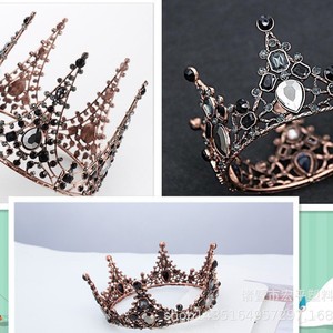 Baroque Crown Black Rhinestone Metal Plastic 27x7cm Birthday Party Decor Queen Tiara Wedding Accessory - Product Image 1