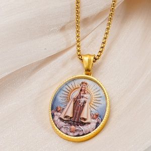 Collier pendentif religieux avec chaîne à maillons pour femmes et hommes, plaqué or 18 carats, acier inoxydable, ovale, Jésus, Vierge <span class=keywords><strong>Marie</strong></span> catholique - Product Image 4
