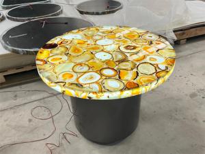 Mesa de iluminación redonda de ágata naranja - Product Image 3