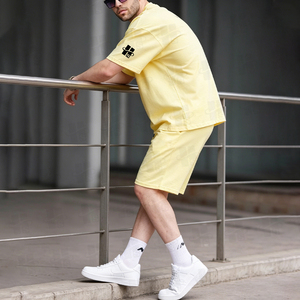 Ensemble de survêtement de sport pour homme, été, 180 g/m², 100 % coton, anti-transpiration, impression personnalisée, coupe ample, t-shirts et shorts - Product Image 5