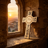 Croix personnalisée avec nom et date, vente en gros d'usine, décoration religieuse chrétienne, artisanat fait main, cadeau