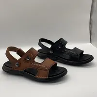 Sandalias de piel auténtica informales con punta abierta para la playa, zapatos de buena calidad hechos a mano con costuras