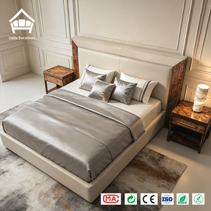 Base de Cama Italiana Moderna Minimalista de Madera de Burl, Tapizada en Cuero Nappa, Ecológica, para <span class=keywords><strong>Suite</strong></span> Penthouse de Alta Gama - Product Image 2
