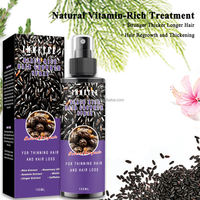 Semprotan Air Beras Hitam Logo Kustom untuk Pertumbuhan Rambut 150ml Ekstrak Jahe Wijen Alami Serum Perawatan Kulit Kepala Anti-Rontok