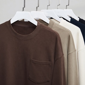 Cómodo Jersey de algodón pesado con hombros caídos sudaderas con capucha Bordado de lana estampado en blanco cuello redondo bolsillo sudadera - Product Image 2
