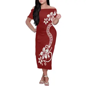 Baju Kasual Bahu Terbuka Motif Bunga, Baju Wanita Ukuran Plus, Baju Wanita Bodycon Motif Bunga, Baju Kasual Bahu Terbuka, Gaun Tribal Merah