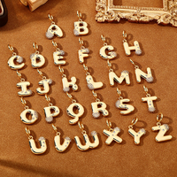 New Arrivals Fashion Initial Letter Pendants Charms 18K Gold Plated Bubble Letters Brass Zircon DIY Nameplate Couple Necklace