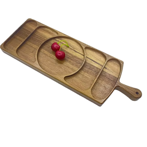 Plato de Madera de Acacia Ecológico, Rectangular, Color Marrón, para Servir Alimentos y Frutas, con 5 Divisiones, con Asa, Pintado a Mano, Natural - Product Image 2