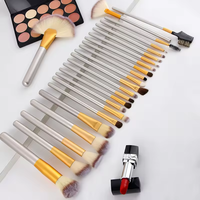 Set Kuas Makeup Profesional 24 Buah dengan Gagang Kayu, Bulu Sintetis untuk Wajah, Mata, Eyeshadow, Alis, Kuas Kipas, dan Foundation