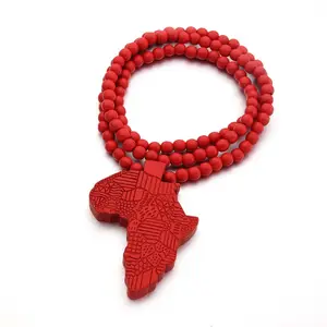 Collier avec pendentif en perles de bois pour hommes et femmes, bijoux Hip-hop, carte africaine, tendance