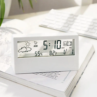Termómetro Higrómetro Digital LCD con Pronóstico del Tiempo, Reloj Despertador Electrónico Moderno y Bonito