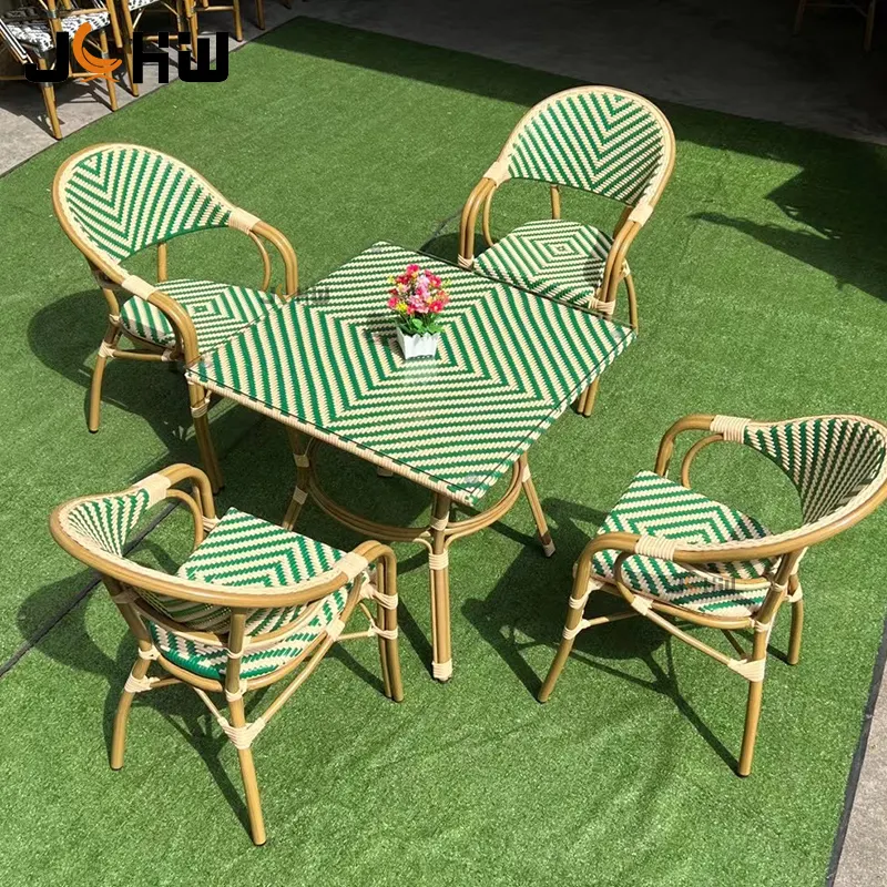 Furnitur teras taman luar ruangan kursi rotan gaya Perancis kursi makan Paris kafe Bistro dengan sandaran tangan