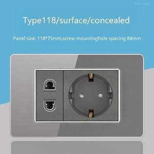 Prise murale double USB type C en verre trempé, norme européenne, avec interrupteur et trois prises de courant - Product Image 3