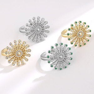 Rotate Sunflower <b>Adjustable</b> <b>Rings</b> Bezel Set Turquoise Stone Zircon Copper Gold Plated Statement Anxiety Relief Jewelry For Women - Product Image 3