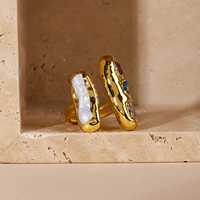 18K Vergoldeter Natürlicher Regenbogen-Turmalin & Barock-Perlen Verstellbarer Statement-Ring Breiter Ring Modeschmuck