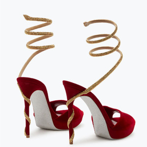 Sandales à talons hauts compensés pour femme avec strass, bride cheville, bout ouvert et talon aiguille en daim, ornées de cristaux sexy - Product Image 4