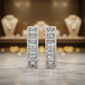 Pendientes de Oro Blanco con Cristales de Corte Esmeralda y Diamantes de Imitación, Diseño Geométrico con Engaste de Puntas, Joyería Clásica de Moda para Mujer - Product Image 2