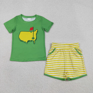 Última Moda en Ropa Infantil: Conjunto de Verano para Niños con Camiseta a Rayas 'You are my sunshine' y Pantalones Cortos Amarillos - Product Image 4