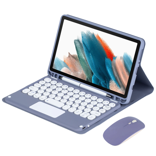 New Tablet Leather Case for Samsung Tab A9 2023 Round Keycap Touchpad Wireless Keyboard Cover With Pen Slot Mouse Combos