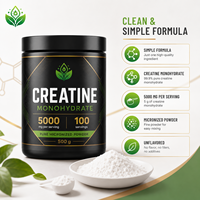 Créatine monohydrate micronisée pure en poudre, 5000 mg par portion, 100 portions, complément post-entraînement pour la force musculaire et l'endurance, 500 g