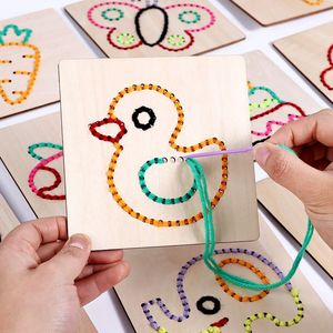 Jouet éducatif en bois à enfiler pour la motricité fine, cartes de lissage DIY faites à la main, jouet d'apprentissage préscolaire, jouet promotionnel pour enfants - Product Image 3