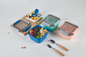 Lonchera Bento Grande de Doble Nivel Aislada y Portátil Syh668, Tazón para Ensalada con Cuchara-Tenedor, Contenedor de Plástico para Almacenamiento de Alimentos - Product Image 6