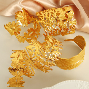 Butterfly Leaf Design Titanium Steel <b>Bracelet</b> For Women Party Jewelry Hollow Fashion Bangle - Product Image 1