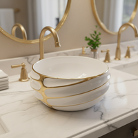 Lavabo rectangulaire moderne en porcelaine ETON ET-310GOLD, capacité 9L, installation sur comptoir, blanc doré, pour salle de bain