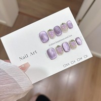551 Taro raisin fait à la main faux ongles peints à la main 3D Premium Nail Art gros français court Cat-Eye ongles
