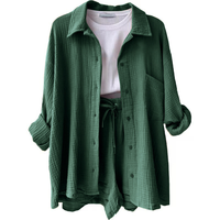 Nouvelle tenue décontractée pour femmes, chemise à manches longues à col à revers et short à taille haute avec cordon de serrage, taille plus, mode féminine