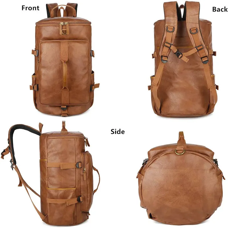 Mochila grande à prova d'água OEM para viagem, mochila conversível de couro vintage para mulheres e homens, bolsa de fim de semana para caminhadas e viagens