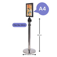 Poteau de signalisation moderne amovible et portable avec porte-affiche A4 et diamètre de poteau de 63 mm pour le guidage des files d'attente dans les banques ou les hôpitaux