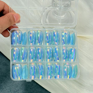 144 <span class=keywords><strong>faux</strong></span> ongles à presser, bleu chrome miroir, bleu <span class=keywords><strong>Saint</strong></span>-<span class=keywords><strong>Valentin</strong></span>, courts, carrés, en acrylique, pour nail art - Product Image 1