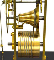 Horloge de bureau / montre squelette à pendule à ciseaux, style français antique, en laiton poli, avec dôme en verre ovale et pendule à fuseau à deux balanciers