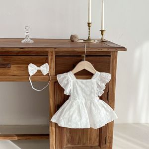 Mùa Hè Trẻ Sơ Sinh Bé Ruffles Tay Áo Ren Bông Romper Headband 2Pcs Trang Phục Quần Áo Bé Gái <span class=keywords><strong>Backless</strong></span> Ăn Mặc - Product Image 1