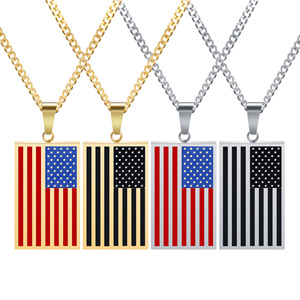 Collar con colgante de bandera americana, diseño geométrico rectangular de 22mm, color dorado y plateado, joyería de regalo para uso diario - Product Image 1