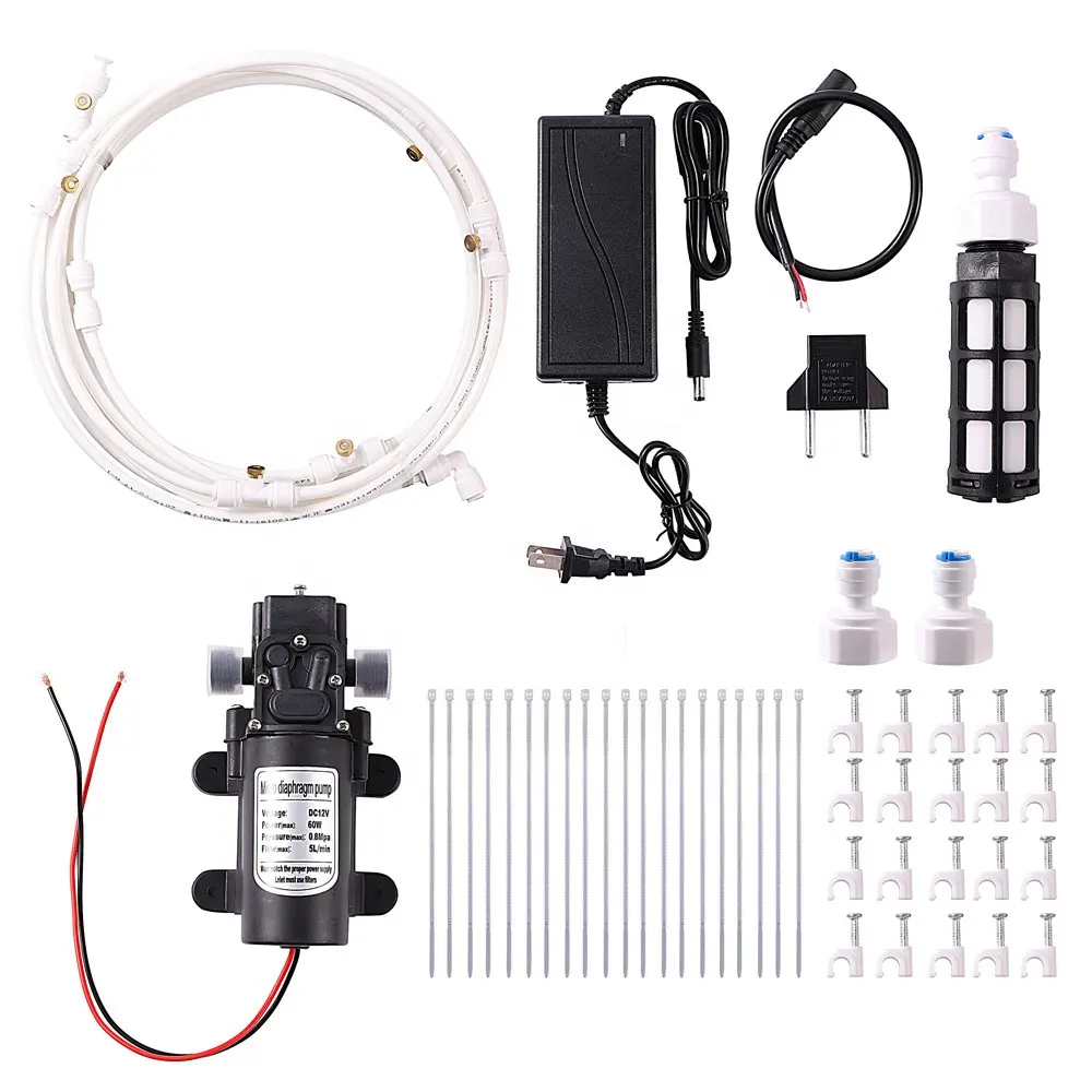 Sistema de desinfección por nebulización de agua para jardín, Kit de bomba pulverizadora con boquilla de niebla, de baja presión, 7m, 10m, 13m, 16m y 19m