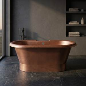 Baignoire rectangulaire classique en cuivre avec couvercle, finition patine émaillée indienne, pieds à griffes, vente en gros - Product Image 1