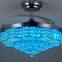 Ventilateur de plafond rétractable à pales transparentes, lustre en cristal RGB, LED dimmable avec télécommande pour la décoration résidentielle haut de gamme
