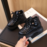Chaussures décontractées tendance pour garçons et filles, style britannique, confortables, chaussures d'hiver pour enfants, bottines noires et blanches pour enfants